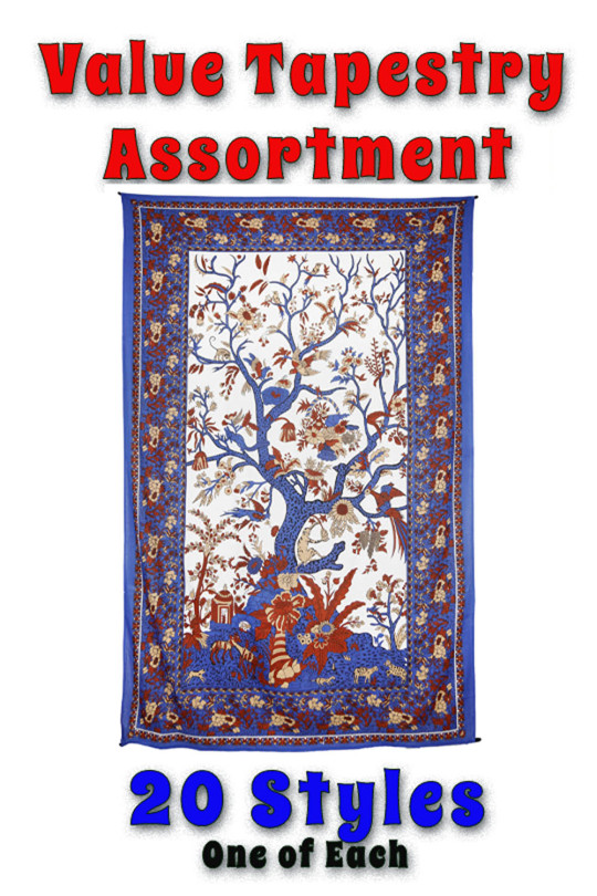 Wholesale Lot of 20 Assorted 52x80" Value Tapestries SAVE Login for Wholesale Price