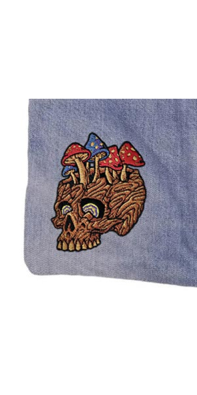 Denim Jean Shoulder Handbags Butt Bags Made from Upcycled Jean Pants - Mushroom Skull
