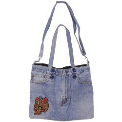 Denim Jean Shoulder Handbags Butt Bags Made from Upcycled Jean Pants - Mushroom Skull