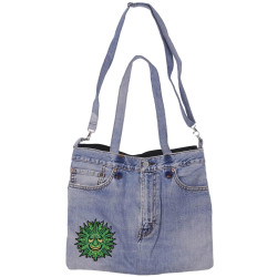 Denim Jean Shoulder Handbags Butt Bags Made from Upcycled Jean Pants - Leaf Face