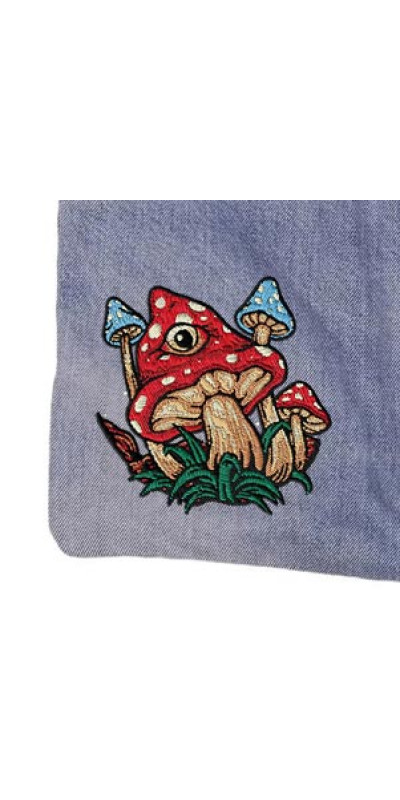 Denim Jean Shoulder Handbags Butt Bags Made from Upcycled Jean Pants - Mushroom Eye