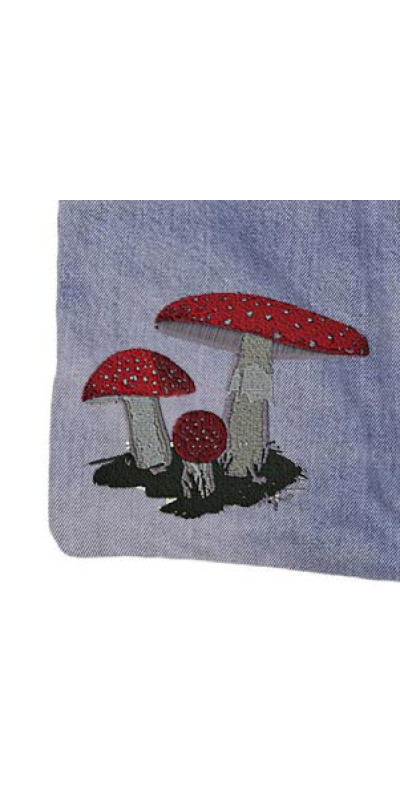Denim Jean Shoulder Handbags Butt Bags Made from Upcycled Jean Pants - Amanita Mushroom