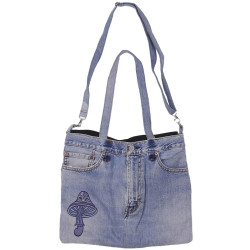 Denim Jean Shoulder Handbags Butt Bags Made from Upcycled Jean Pants - Shroom Teacher