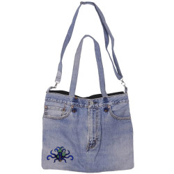 Denim Jean Shoulder Handbags Butt Bags Made from Upcycled Jean Pants - Mushrooms