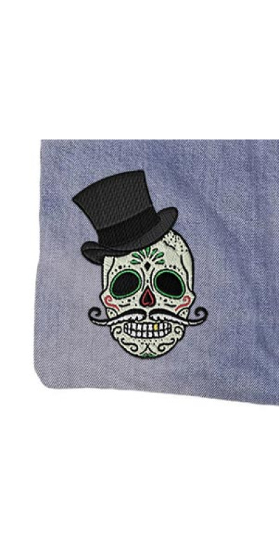 Denim Jean Shoulder Handbags Butt Bags Made from Upcycled Jean Pants - Day Of The Dead Skull