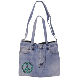 Denim Jean Shoulder Handbags Butt Bags Made from Upcycled Jean Pants - Paisley Peace