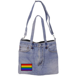 Denim Jean Shoulder Handbags Butt Bags Made from Upcycled Jean Pants - Pride Flag