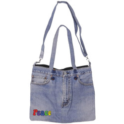 Denim Jean Shoulder Handbags Butt Bags Made from Upcycled Jean Pants - Peace