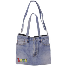 Denim Jean Shoulder Handbags Butt Bags Made from Upcycled Jean Pants - Love