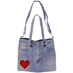 Denim Jean Shoulder Handbags Butt Bags Made from Upcycled Jean Pants - Red Heart