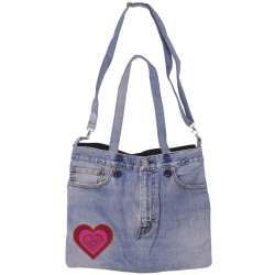 Denim Jean Shoulder Handbags Butt Bags Made from Upcycled Jean Pants - Layered Heart