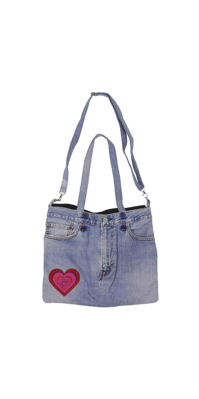 Denim Jean Shoulder Handbags Butt Bags Made from Upcycled Jean Pants - Layered Heart