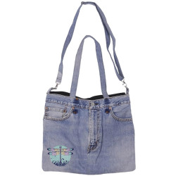 Denim Jean Shoulder Handbags Butt Bags Made from Upcycled Jean Pants - Dragonfly