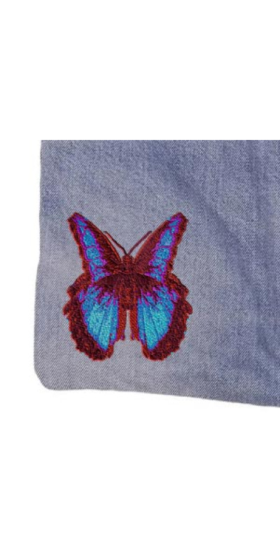 Denim Jean Shoulder Handbags Butt Bags Made from Upcycled Jean Pants - Blue Butterfly