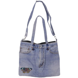 Denim Jean Shoulder Handbags Butt Bags Made from Upcycled Jean Pants - Brown Butterfly