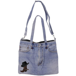 Denim Jean Shoulder Handbags Butt Bags Made from Upcycled Jean Pants - Cowboy Boot