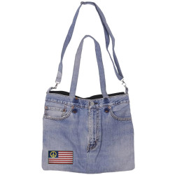 Denim Jean Shoulder Handbags Butt Bags Made from Upcycled Jean Pants - American Peace Flag