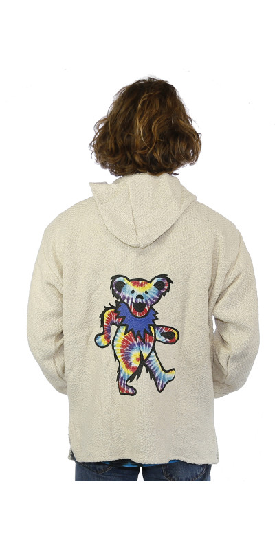 Grateful Dead Baja Pull Over Hoodie Natural Tie Dye Bear