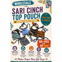 Recycled Sari Cinch Top Pouch 50 Bag Assortment