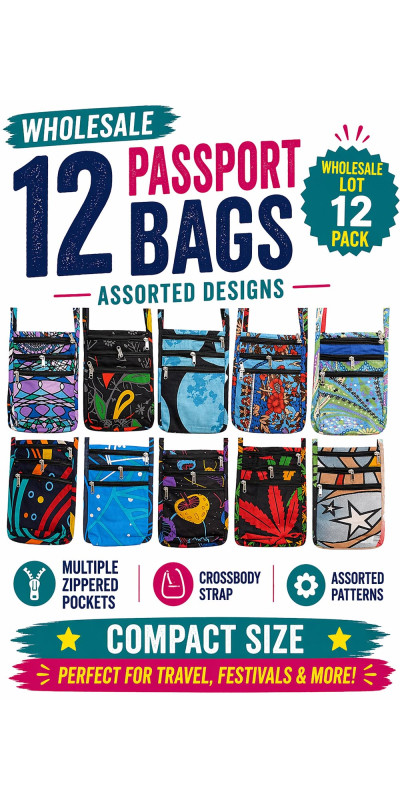 Wholesale Lot of 12 Passport Pouch Purse Bags