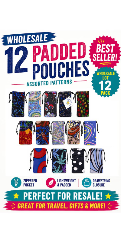 Wholesale Lot of 12 Assorted Padded Pouch Stash Bags