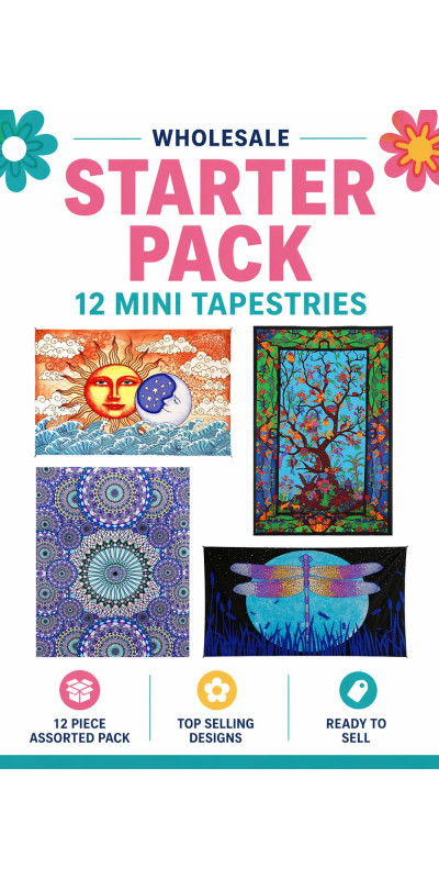 STARTER PACK Wholesale Lot of 12 Top Selling 30x45" Mini Tapestries