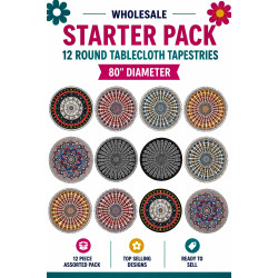 Wholesale Lot of 12 Assorted Round Tablecloth Tapestries 80"