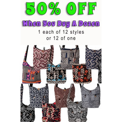12 Assorted Zip Top Hippie Shoulder Bags *SALE*