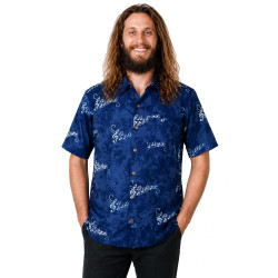 Blue Musical Notes Batik Hary Dary Men's Button Down Camp Shirt