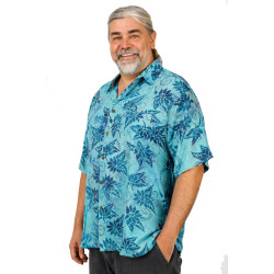 Aqua with Navy Flowers Hary Dary Men's Button Down Camp Shirt