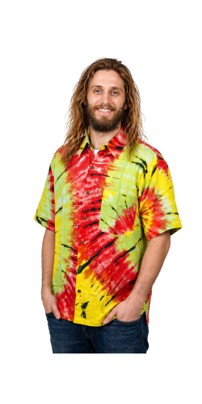 Rasta Tie Dye Hary Dary Men's Button Down Camp Shirt