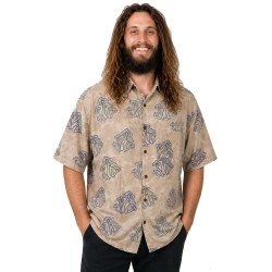 Tan Shrooms Batik Hary Dary Men's Button Down Camp Shirt