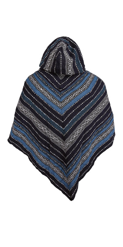 Woven Hooded Poncho - Navy Stripe