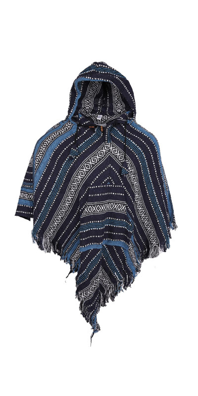 Woven Hooded Poncho - Navy Stripe