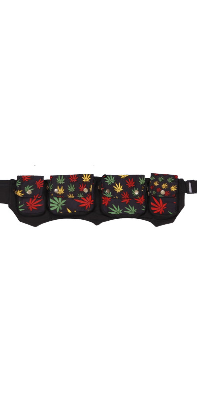 Festival Utility Money Belt Bag Rasta Leaf