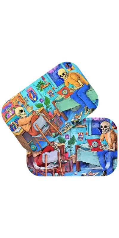 Deadhead Dorm Grateful Dead Metal Rolling Tray and Lid Combo 11x7"