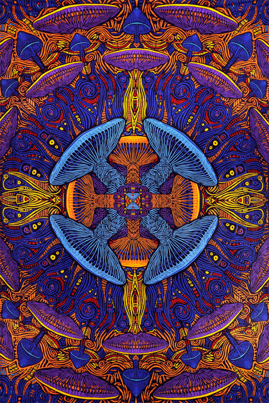 3D Magic Mushroom Tapestry 60x90 - Art by Chris Pinkerton