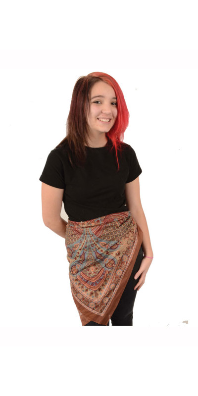 Brown Paisley Sheer Cotton Scarf 39x40