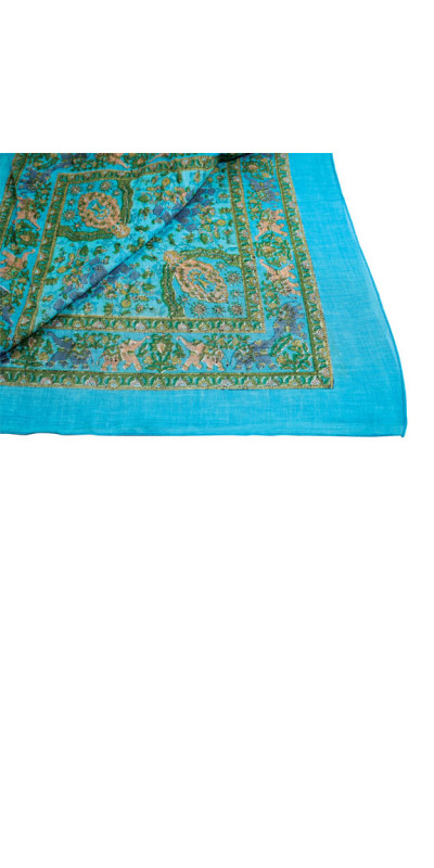 Turquoise Elephant Sheer Cotton Scarf 39x40