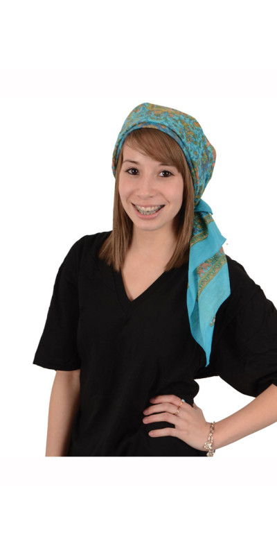 Turquoise Elephant Sheer Cotton Scarf 39x40