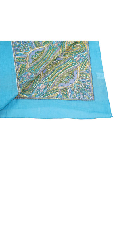 Blue Kaleidoscope Sheer Cotton Scarf 39x40