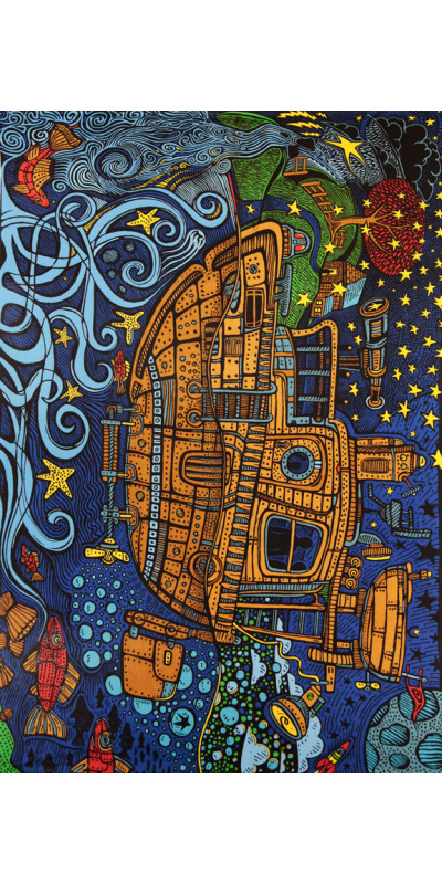 3D Steampunk Tugboat Tapestry - Art by Chris Pinkerton **Sale**