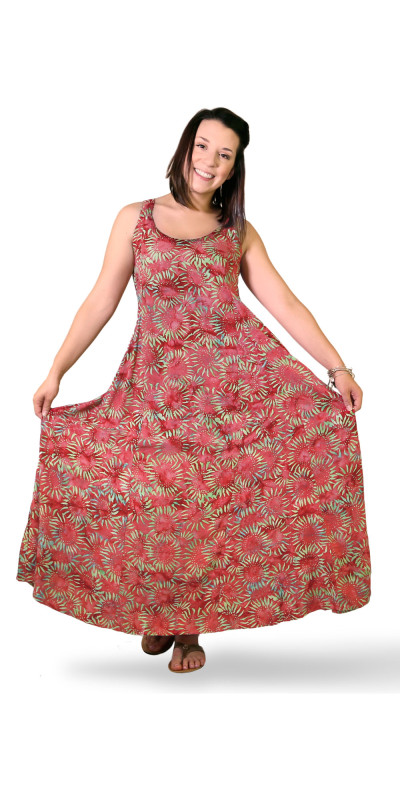 Red with Sunflowers Hary Dary Long Strap Dress