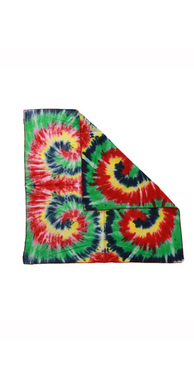 Tie-Dyed Rasta Multi-Spiral Bandana 22x22