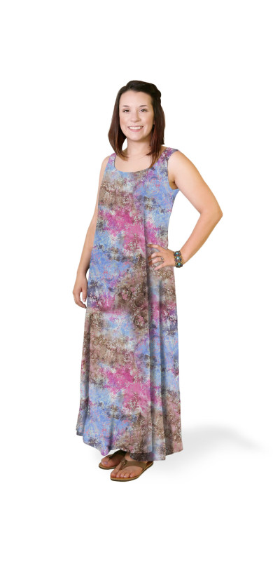 Pink and Blue Tie-Dye Hary Dary Long Strap Dress