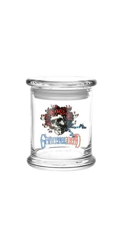 Skull and Roses Grateful Dead Glass Jar with Pop Top  1/2 Oz