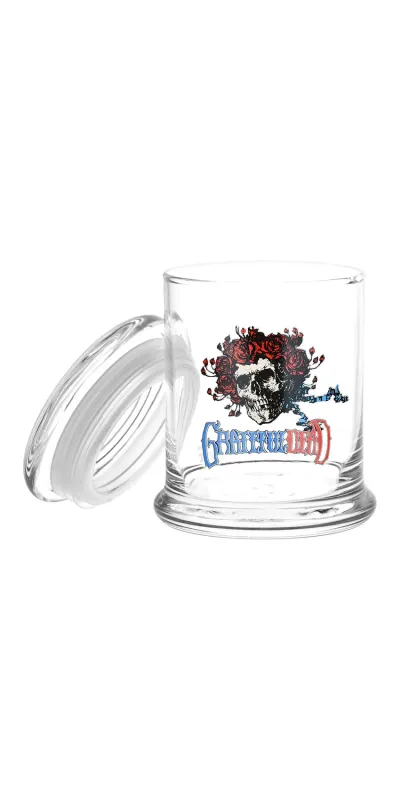 Skull and Roses Grateful Dead Glass Jar with Pop Top  1/2 Oz