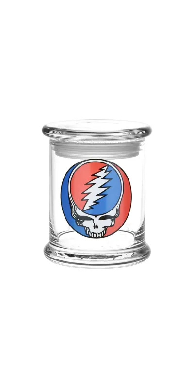 Steal Your Face Grateful Dead Glass Jar with Pop Top 1/2 Oz