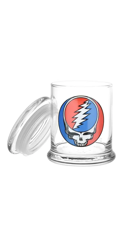 Steal Your Face Grateful Dead Glass Jar with Pop Top 1/2 Oz