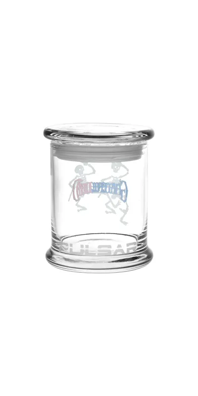 Skeleton Top Hat Parade Grateful Dead Glass Jar with Pop Top 1/2 Oz